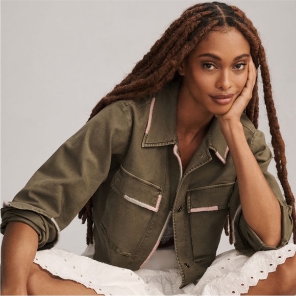 Anthropologie Jackets & Blazers - Anthropologie Pilcro Embroidered Utlility Cropped Jacket Medium Olive Green Boho